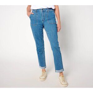 Susan Graver Petite Utility Style Ankle Jean with Cuff Womens 12 Medium Wash NEW